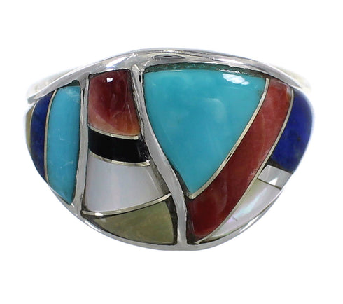 Multicolor Inlay Authentic Sterling Silver Southwest Ring Size 8-3/4 QX75236